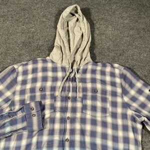 Johnnie O Albert Surflannel Hooded Long Sleeve Plaid Button Shirt Mens XL Cotton